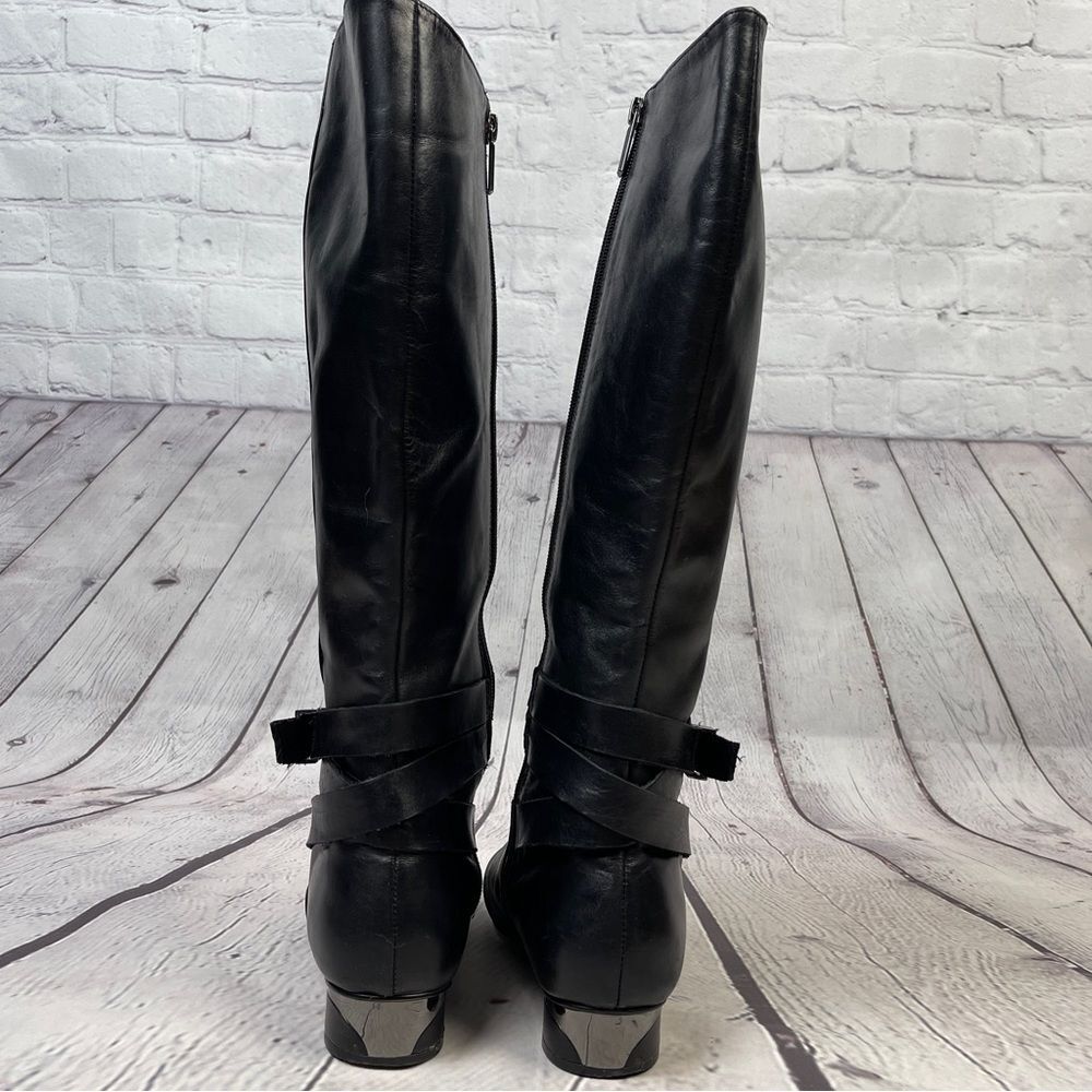KARL LAGERFELD black leather side zip round heel riding boots, size 8.5 - Picture 9 of 15